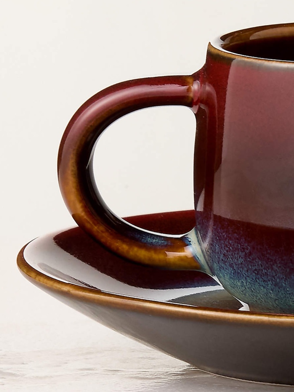 New! CB2 x Ryuichi Kozeki Burgundy& Blue glazed Espresso Cup&Saucer Set -2pcs - Picture 2 of 3